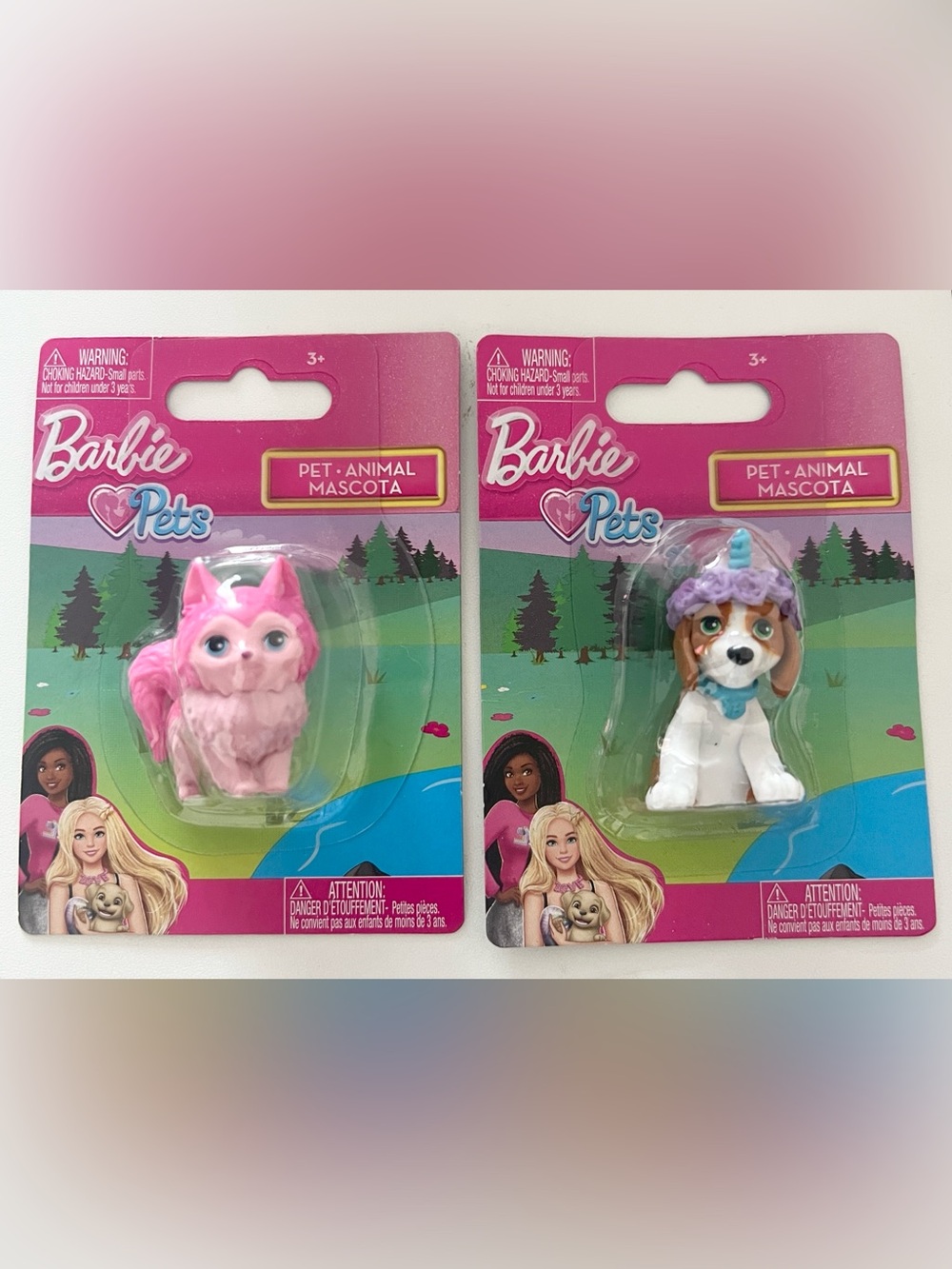 Barbie Pets Mini Figures - Pink Kitty & White & Brown Puppy